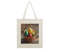 VstaDank Basket And Easter Eggs Canvas Tote Bag with Handles Extremely Sturdy Reusable Shopping Bag Lightweight Foldable Cotton Cloth Grocery Bags Magic Aesthetic Tote Bag for Women Travel