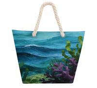 VstaDank Beach Bag for Women Hemp Rope Handle Tote Bag Casual Shopping Bag