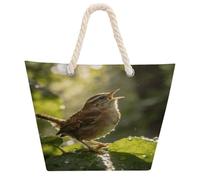VstaDank Beach Bag for Women Hemp Rope Handle Tote Bag Casual Shopping Bag | Reusable Grocery Shopping Bag, Birdsong Handbag, Large Capacity Shoulder Bag for Travel Work