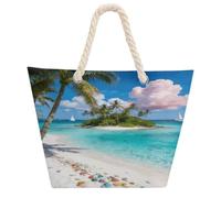 VstaDank Beach Bag for Women Hemp Rope Handle Tote Bag Casual Shopping Bag | Reusable Grocery Shopping Bag, Paradise Island Handbag, Large Capacity Shoulder Bag for Travel Work