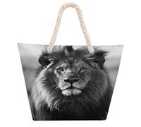 VstaDank Beach Bag for Women Hemp Rope Handle Tote Bag Casual Shopping Bag | Reusable Grocery Shopping Bag, African Lion Black And White Handbag, Large Capacity Shoulder Bag for Travel Work