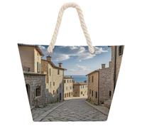 VstaDank Beach Bag for Women Hemp Rope Handle Tote Bag Casual Shopping Bag | Reusable Grocery Shopping Bag, Shiyan House Handbag, Large Capacity Shoulder Bag for Travel Work