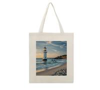 VstaDank Beach Lighthouse Canvas Tote Bag with Handles Extremely Sturdy Reusable Shopping Bag Lightweight Foldable Cotton Cloth Grocery Bags Magic Aesthetic Tote Bag for Women Travel