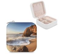 VstaDank Beach Malibu Jewelry Box Portable Mini Travel Case Display Storage Holder Boxes PU Leather Small Jewelry Organizer for Women for Stud Earrings Rings Necklaces Bracelets
