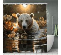 VstaDank Bear Crossing The River Shower Curtain Waterproof Bath Curtain with Hooks Heavy Duty Long Curtains for Bathroom Showers Machine Washable Decor Bath Curtains 70.8×70.8Inch