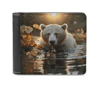VstaDank Bear Crossing The River Wallet Extra Capacity Bifold Wallet Slim Leather Wallets Credit Card Holder Coin Purse for Men