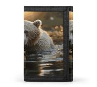 VstaDank Bear Crossing The River Wallet for Men Extra Capacity Trifold Wallet Front Pocket Wallets with Magic Sticker Zipper Coin Pocket