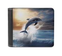 VstaDank Beautiful Dolphin Wallet Extra Capacity Bifold Wallet Slim Leather Wallets Credit Card Holder Coin Purse for Men