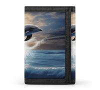 VstaDank Beautiful Dolphin Wallet for Men Extra Capacity Trifold Wallet Front Pocket Wallets with Magic Sticker Zipper Coin Pocket