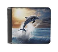 VstaDank Beautiful Dolphin Wallet Mens Bifold Wallet with Multiple Card Slots PU Leather Slim Billfold Minimalist Wallets