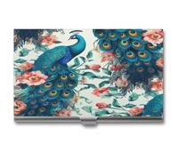 VstaDank Beautiful Peacock Flowers Business Card Case for Men & Women Professional Aluminum Alloy Business Card Holder Slim Flip Cover Card Wallet Ultra-thin Metal Business Card Organizer