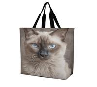 VstaDank Beautiful Siamese Cat Grocery Bag Reusable Shopping Bag Washable Collapsible Tote Large Capacity Shopping Tote Fashion Market Shopper Bags for Supermarket Camping Traveling
