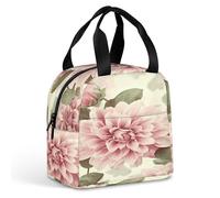 VstaDank Beautiful Vintage Pink Flower Lunch Box Large Capacity Cooler Bag with External Pocket Portable Tote for Cold Meal Leakproof Food Delivery Insulation Bags for Work And Picnic