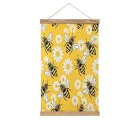 VstaDank Bee Daisy Pattern Hanging Poster with Wooden Frame Modern Linen Hanging Painting Retro Style Wall Decor Art Painting for Living Room,Bedroom Decor Poster Frame 20.4x13.1inch