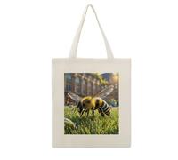 VstaDank Bee on The Square Canvas Tote Bag with Handles Extremely Sturdy Reusable Shopping Bag Lightweight Foldable Cotton Cloth Grocery Bags Magic Aesthetic Tote Bag for Women Travel