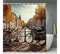 VstaDank Bicycles in Amsterdam Shower Curtain Waterproof Bath Curtain with Hooks Heavy Duty Long Curtains for Bathroom Showers Machine Washable Decor Bath Curtains 70.8×70.8Inch