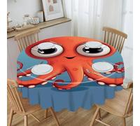 VstaDank - Big Eyes Red Octopus Tablecloth Washable Rustic Lace Placemat Waterproof Round Reusable Decorative Table Cover for Dining Kitchen Party Outdoor