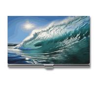 VstaDank Big Ocean Wave Business Card Holder Slim Metal Business Card Case Portable Professional Name Card Holder Minimalist Name Card Case Personalized Business Card Organizer