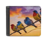VstaDank Birdies on Wire Leather Wallet for Men Bifold Wallet Stylish Slim Front Pocket Wallets Credit Card Holder Cash Purse