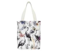 VstaDank Black And White Crane Pattern Canvas Tote Bag Reusable Grocery Shopping Bag Large Capacity Handbag for Women Canvas Handbags with Small Pockets for Work Travel Promotion Gift
