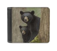 VstaDank Black Bear Mother And Cub Bifold Wallet for Women Men Soft PU Leather Wallet Slim Minimalist Front Pocket Bussiness Card Holder
