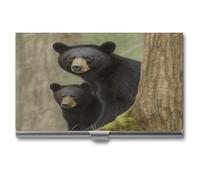 VstaDank Black Bear Mother And Cub Business Card Case Metal Slim Business Cards Holder Portable Pocket Card Holder Travel Name Cards Holder Wallet for Men & Women