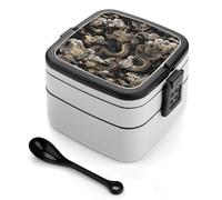 VstaDank Black Chinese Dragon Bento Box with Compartments Portable Lunch Containers with Spoon Leak Proof Bento Lunch Box Snap-On Design Double-Layer Insulated Lunch Boxes for Work Camping