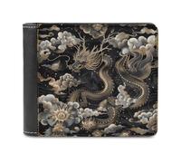VstaDank Black Chinese Dragon Bifold Wallet for Women Men Soft PU Leather Wallet Slim Minimalist Front Pocket Bussiness Card Holder