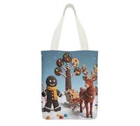 VstaDank Black Ginger Cookie Tree Reindeer Canvas Tote Bag Reusable Grocery Shopping Bag Large Capacity Handbag for Women Canvas Handbags with Small Pockets for Work Travel Promotion Gift
