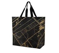 VstaDank Black Gold Marble Grocery Bag Reusable Shopping Bag Washable Collapsible Tote Large Capacity Shopping Tote Fashion Market Shopper Bags for Supermarket Camping Traveling