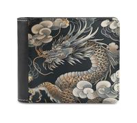 VstaDank Black Oriental Dragon Bifold Wallet for Women Men Soft PU Leather Wallet Slim Minimalist Front Pocket Bussiness Card Holder