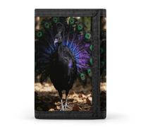 VstaDank Black Peacock Wallet for Men Women Stylish Trifold Wallet Slim Minimalist Front Pocket Outdoor Sports Wallets Cards Purse