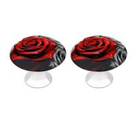 VstaDank Black White and Red Roses Cabinet Knobs Round Wardrobe Pulls Simple Drawer Handles with Screw Aluminum Alloy Closet Door Pull Modern Cabinet Hardware for Dresser Drawers 2 Pack