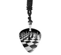 VstaDank Black White Chess Checkerboard Guitar Pick Pendant Necklace Hip Hop Punk Music Necklaces Trendy Cool Pendant Charm Stainless Steel R&B Music Jewelry Unique Gifts for Guitar Players Musician