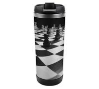 VstaDank Black White Chess Checkerboard Stainless Steel Tumbler Double Wall Insulated Travel Mug Coffee Cup with Leak-proof Lid Reusable Vacuum Flask Or Water Bottle Fits Most Car Cup Holder 380 Ml