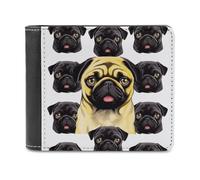 VstaDank Black Yellow Pug Wallet Extra Capacity Bifold Wallet Slim Leather Wallets Credit Card Holder Coin Purse for Men