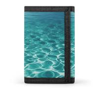 VstaDank Blue Aqua Pool Water Wallet for Men Extra Capacity Trifold Wallet Front Pocket Wallets with Magic Sticker Zipper Coin Pocket