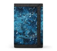 VstaDank Blue Musical Notes Trifold Wallet Slim Billfold With ID Window Extra Capacity Credit Card Holder Stylish Front Pocket Purses