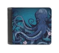 VstaDank Blue Octopus Tentacles Illustration Wallet Extra Capacity Bifold Wallet Slim Leather Wallets Credit Card Holder Coin Purse for Men