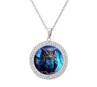 VstaDank Blue Owl Pendant Necklaces for Women Personalized Alloy Pendant Multicolored Diamond Round Pendant Halo Necklace Fashion Charm Luxury Jewelry Wedding Gift, One size, Titanium Steel, alloy