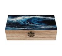 VstaDank Blue Wave Painting Wooden Storage Box Decorative Jewelry Case with Lids Exquisite Wood Box Letters Gifts Acacia Wood Boxes Fashion Wooden Keepsake Boxes for Men Women