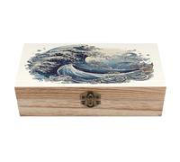 VstaDank Blue Wave Style Wooden Storage Box Decorative Jewelry Case with Lids Exquisite Wood Box Letters Gifts Acacia Wood Boxes Fashion Wooden Keepsake Boxes for Men Women