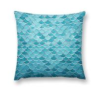 VstaDank Blue Waves Squama Mermaid Scale Throw Pillow Cover with Hidden Zipper Farmhouse Couch Pillow Cover Cozy Soft Short Plush Cushion Case Fashion Square Decorative Pillow Cover for Living Room