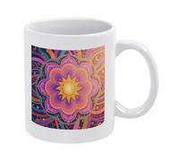 VstaDank - Bohemian Mandala Coffee Mug with Handle, Sublimation Mug, White Tea Mug, Large Coffee Mug, Personalized Ceramic Mug, Great as Gift for Home Office Use