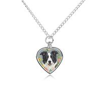 VstaDank Border Collie Florals Urn Necklace for Ashes Personalized Pet Cremation Jewelry for Ashes Pendant Heart Urn Necklace Memorial Keepsake Jewelry for Pet Dog Cat Ashes Necklace