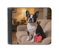 VstaDank Boston Terrier Heart Dog PU Leather Wallet Credit Card Holder Extra Capacity Bifold Wallets for Men Women Fashion Wallet