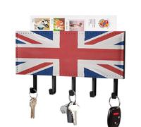 VstaDank British Flag Key Holder Wall Mount Key Hanger Decor PU Leather Adhesive Key Rack with 5 Hooks Hanging Key Hooks Key Organizer Rack for Hallway Door Entryway Home Decor