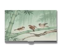 VstaDank Brown Birds on Bamboo Business Card Holder Fashion Aluminum Alloy Flip Cover Credit Card Holder High End Professional Name Cards Case Exquisite Pocket Metal Cards Holder for Work