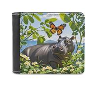VstaDank Butterfly And Hippo Leather Wallet for Men Bifold Wallet Stylish Slim Front Pocket Wallets Credit Card Holder Cash Purse