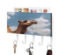 VstaDank Camel Looking Up at The Sky Key Holder for Wall Key Holder Wall Mount Adhesive with Mail Organizer Tray Adhesive Metal Key Rack with 5 Hooks Hanger PU Leather Key Hanger for Entryway
